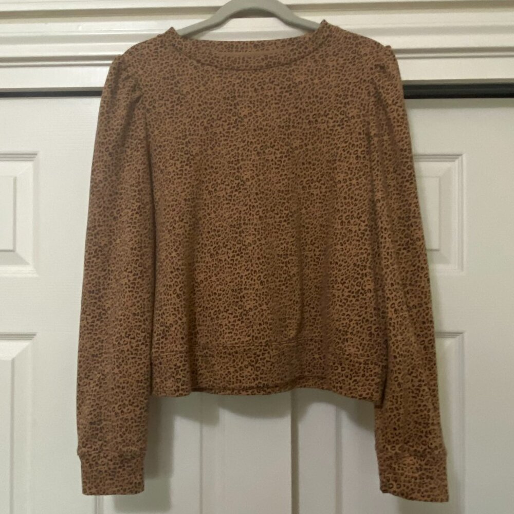 Gap Vintage Soft Puff Sleeve Sweatshirt in Brown Cheetah Print - Size L